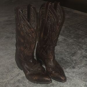 Frye Brown Heeled Boots with Western Stitching